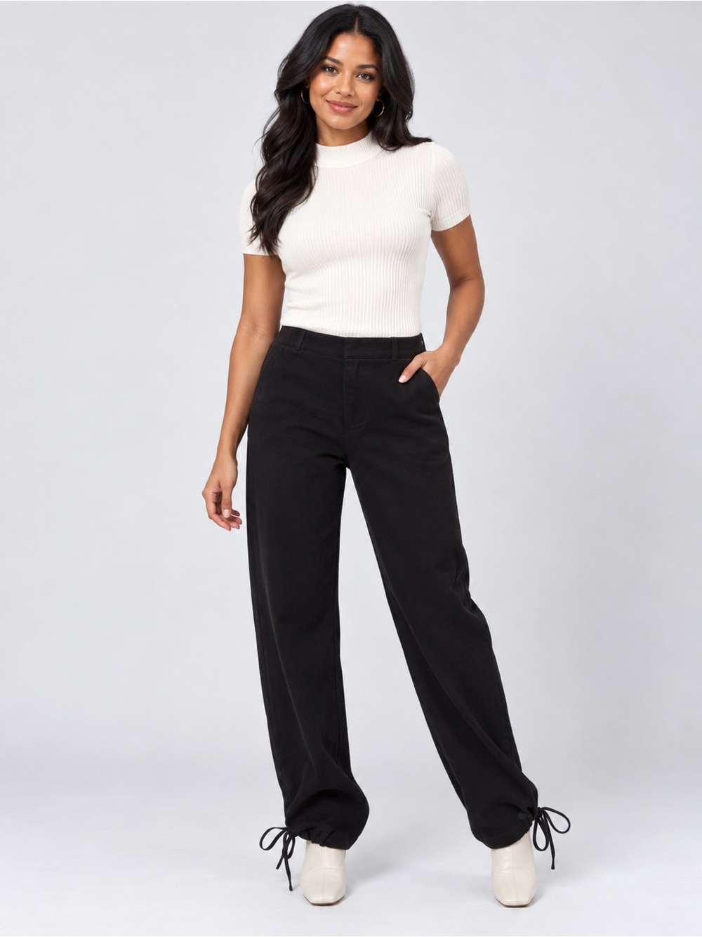 Mandalay &Co. Ankle Tie Drawstring Hem Utility Pants Black High Rise S,M,L